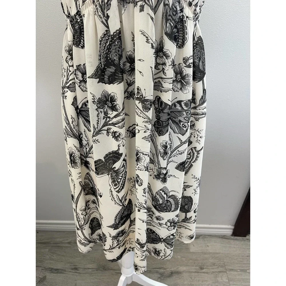 Ann Taylor Loft Butterfly Ivory and Black Lined Sundress Size 2 - Picture 3 of 9